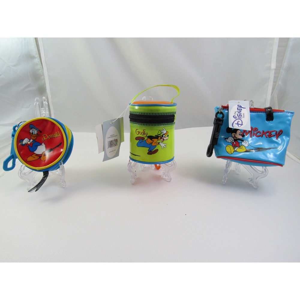 New Disney Store Mickey Goofy Donald Coin Keychain Pouch Bag (Set of 3)